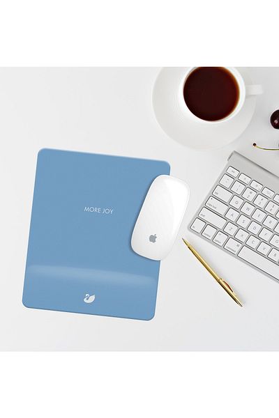 Özer Store Blue More Joy Written Rectangular Mouse Pad with Wrist Support Mouse Pad