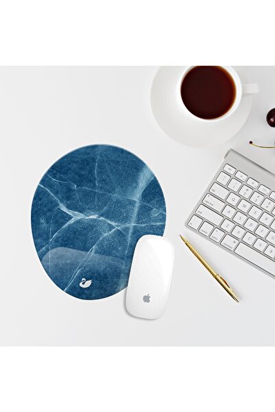 Özer Store لوحة ماوس بيضاوية منقوشة باللون الأزرق مع مسند للمعصم