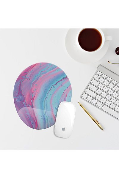 Özer Store Pink Marble Oval Mouse Pad with Wrist Support