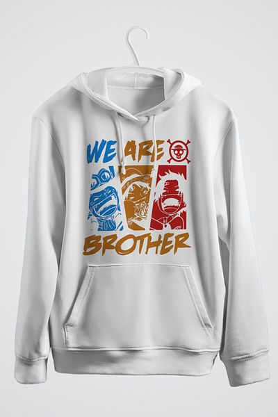 karikatürstore One Piece We Are Brother Printed Anime Hooded Sweatshirt
