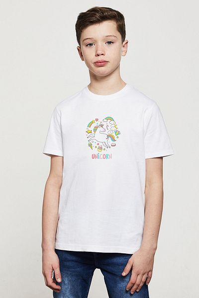 QIVI Tricou cu imprimeu cu unicorn alb pentru copii