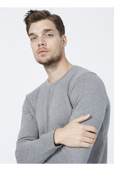 AC&Co / Altınyıldız Classics Men's Gray Melange Standard Fit Crew Neck Plain Knitwear Sweater