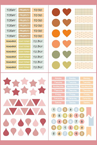 Özer Store Renkli Yapışkanlı Ajanda, Bullet Journal Sticker Seti