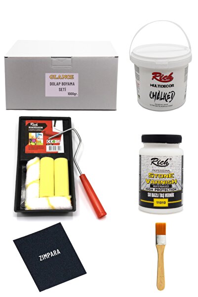 GLANCE Rich Multi Decor Chalked Antik Beyaz 1000 Gr Dolap Boyama Fayans Boyama Mutfak Tezgahı Boyama Seti