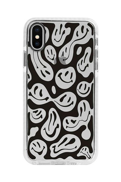 shoptocase حافظة هاتف آيفون X مضادة للصدمات ونمط الوجوه المبتسمة مع حافة بيضاء