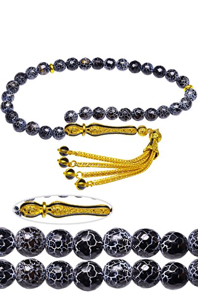 Tesbih Atölyesi Сертифікований Telkari Püskül Натуральний чорний агатний камі...