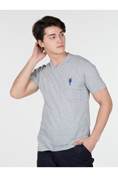 Öztuğ Gray V-Neck Work T-Shirt