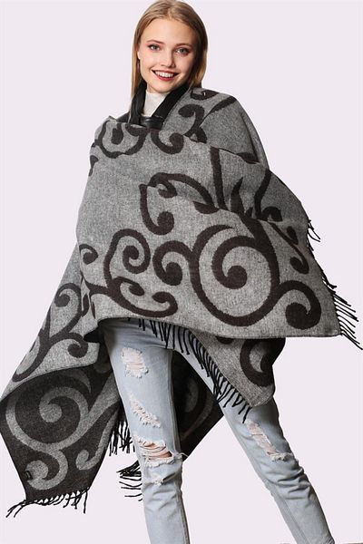 Forum Fashion Keel Patterned Jacquard Poncho