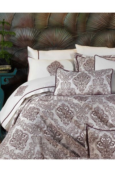 Elart Bedspread Set Double Fiber Filled Jacquard Woven Atlantis Plum