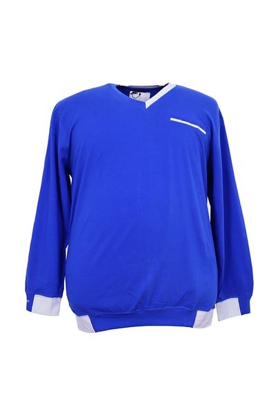 TRIBAGATIRAY Ανδρικό μεγάλο μέγεθος Oversized V-Neck Lycra Seasonal Sweat Sax Blue