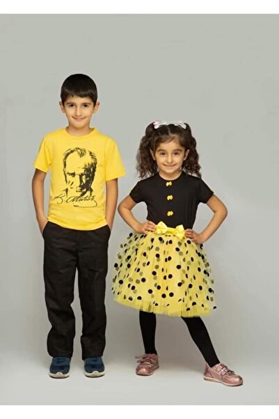 ümitteks iş ve okul kıyafetleri Fusta tutu galbenă cu buline