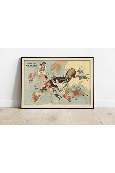 Pegziz Avrupa 1. Dünya Savaşı 1914 Propaganda Haritası Sanatsal Duvar Dekorasyon Poster 60x90cm.