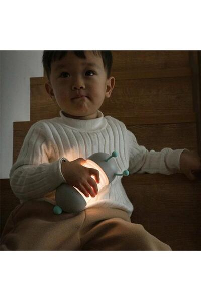 ORİJİNALDÜKKAN Sevimli Tırtıl Şarjlı Gece Masa Lambası Gri Katlanabilir Led Işıklı