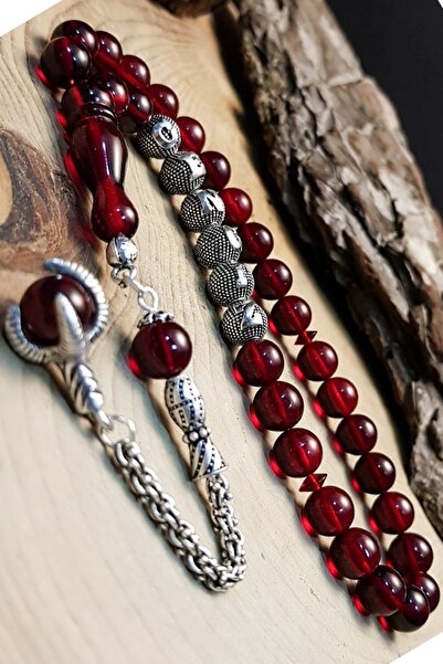 OTTOTESBİH Gümüş Püsküllü Gümüş Harfli Ateş Kehribar Tesbih, Isimli Tesbih