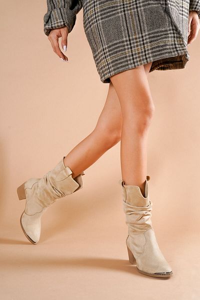 DİVOLYA Dámské boty na denní použití Cortez Beige Cowboy na podpatku