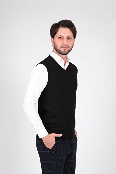 MaviMoure Knitwear Men's Suede V-neck Solid Color Winter Woven with Elastic W...