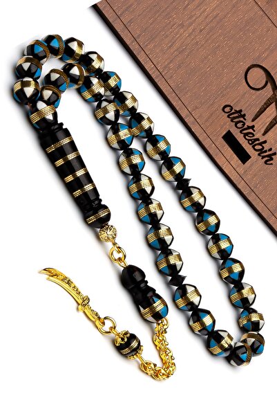OTTOTESBİH Gold Plated Silver Tasseled Zulfiqar Sword Embroidered Kuka Tasbih