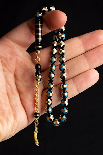 OTTOTESBİH Gold Plated Silver Tasseled Zulfiqar Sword Embroidered Kuka Tasbih