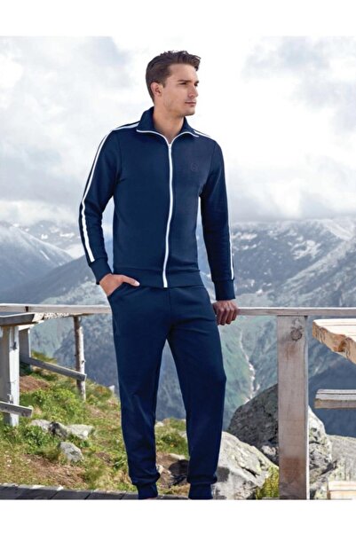 Doreanse Mavi Önden Fermuarlı Erkek Pijama Takımı