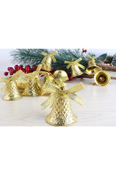 BeySüS Yılbaşı Çam Ağacı Süsü Çan Gold 4 cm Sarı Kurdeleli