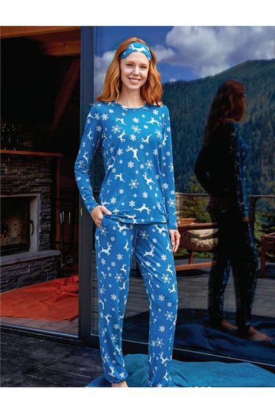 Doreanse Set pijama lungă albastră pentru femei
