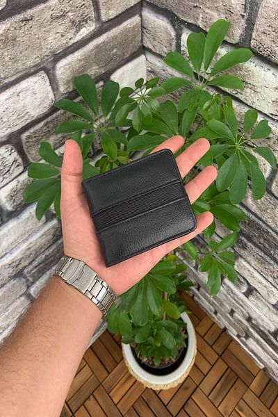 GUARD Men's Leather Wallet - Black Sports Stripe
