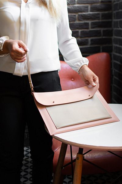 DK LEATHER Women Powder Macbook Air Pro M1/ M2 13 13.3-13.6 14 Inch Notebook Laptop Case Briefcase Portfolio
