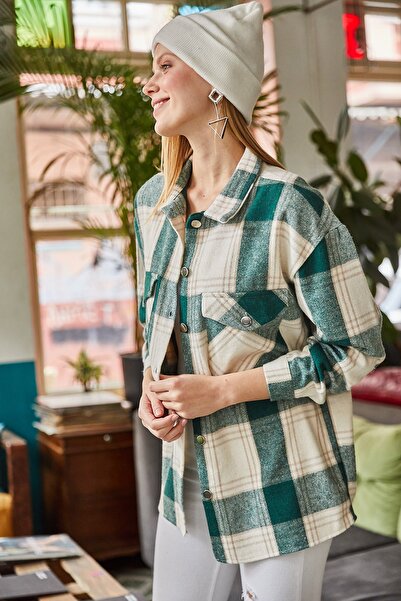 Olalook Női smaragdzöld dupla zsebbel záródó, bélyegzős ing GML-19000900