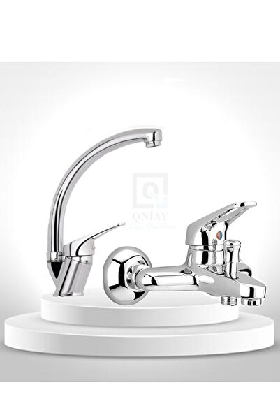QNİAY 2’li Mix Kuğu Set Mix Banyo - Lavabo - Musluğu Çeşmesi Bataryası Çift S...