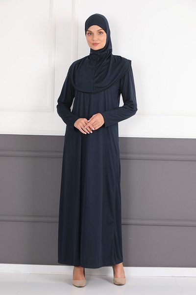 Feyza Fashion Μπλε Navy One Piece Εύκολη Φορέστε Φόρεμα προσευχής με φερμουάρ