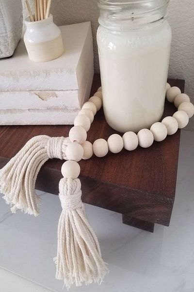 Emtory Home Wooden Natural Beaded Ecru Macrame Decorative Ornament (50cm)