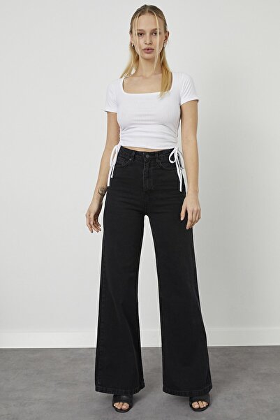 byhaziran butik Love Unfading Black Lycra Jeans largi, cu talie super înaltă,...