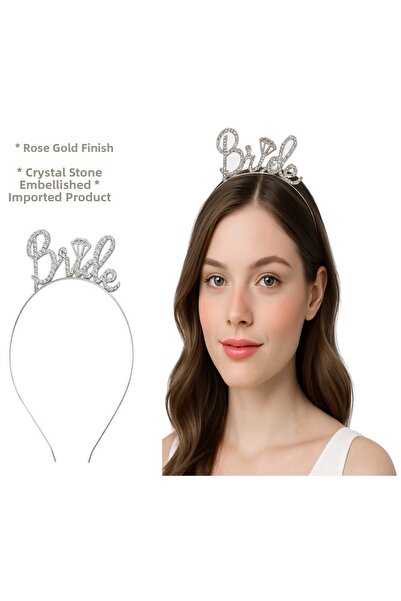 Twin Store Silver Colored Stone "Bride" Bridal Tiara – with Handwritten Font