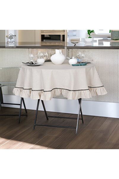 DNC home tekstil مفرش طاولة من الكتان من Ham Buldan ذو كشكشة مستديرة من السلس...