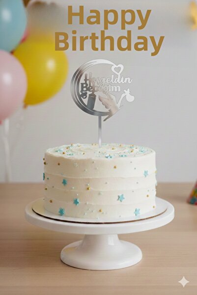 Deniz Party Store Lettering on Plexiglass Cake Silver Welcome Baby