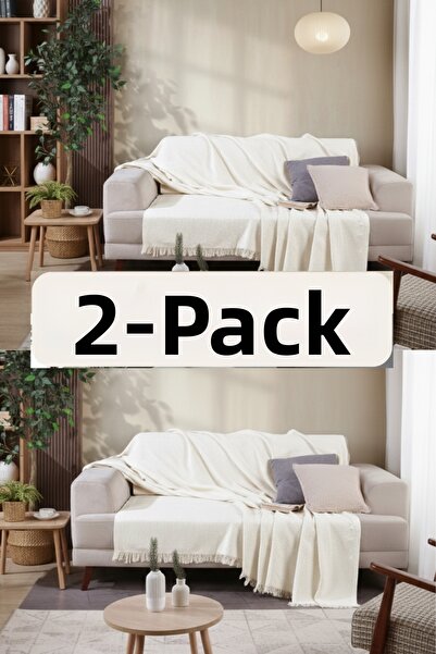 Miracolo Home Pack of 2 Cotton Front Fringed 170X210 Sofa Cover