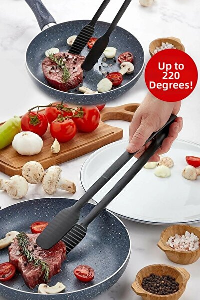 MEKs Tongs - Fireproof up to 220 Degrees - Non-Stick Plastic Grill Tongs 30 cm