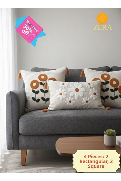 zera collection Husă de pernă decorativă modernă, 4 bucăți, cu broderie Punch...