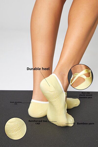 bamboo star Bamboo Women's Yellow Non-Slip Sole Silicone Print Pilates Yoga Fitness Dance Activity Ballet Socks
