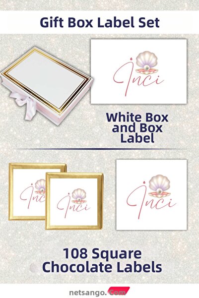 Netsan Etiket Pearl oyster gift tag set - white box, 108 chocolate tags, 2 bo...