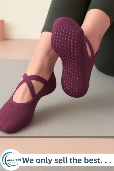 Jusmart Бургундски дамски балетни чорапи ◆ Памучна подметка с неплъзгащ силик...