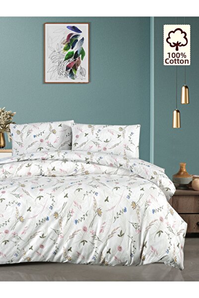 CAQQA طقم غطاء لحاف مزدوج من القطن بنسبة 100% بلون البيج الربيعي