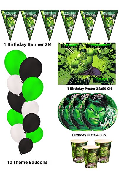 HAPPYLOOPPARTY زينة لحفلات أعياد الميلاد لـ 16 شخصًا بتصميم هالك العملاق الأخضر