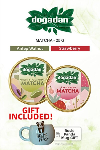Doğadan 25g Matcha Powder with Strawberry and Pistachio and Panda Mug