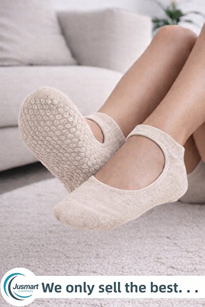 Jusmart Șosete de yoga pentru femei, bej crem ◆   Bază din silicon anti-alune...