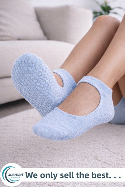 Jusmart Light Blue Women's Ballet Yoga Socks ◆   Cotton Non-Slip Silicone Bas...