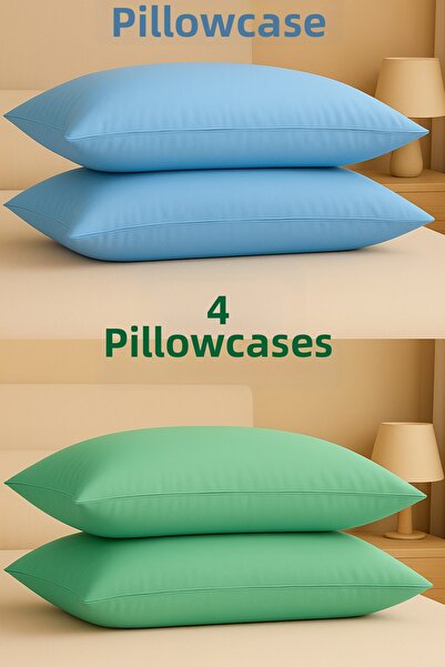 ÇIQRIK HOME 4 Pieces 50 X70 cm 100% Cotton Zippered Pillowcases Blue/Green