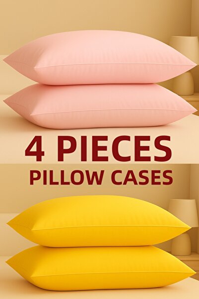 ÇIQRIK HOME 4 قطع 50 × 70 سم غطاء وسادة بسحاب مصنوع من القطن بنسبة 100% وردي/...