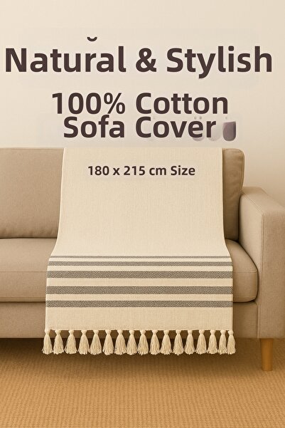 Loova Κάλυμμα καναπέ 100% βαμβακερό με φούντες, χειροποίητο υφαντό, διαστάσεω...