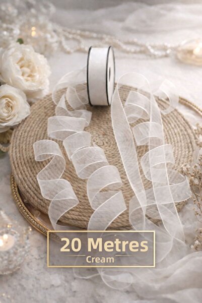 Esteks Dantel ve Tekstil Aksesuarları 25 mm Chiffon Ribbon Cream 20 Mt